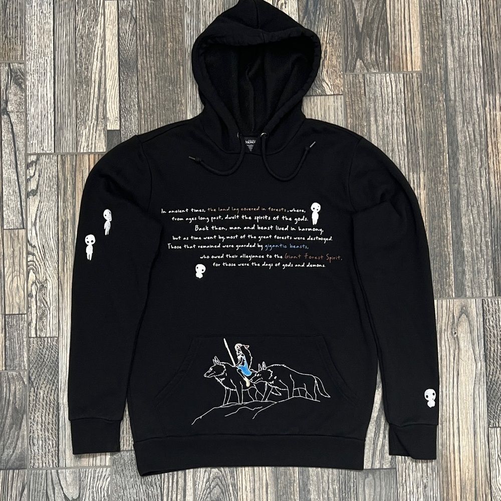 🔥 Studio Ghibli Princess Mononoke Embroidered Black Hoodie Size Small - PERFECT